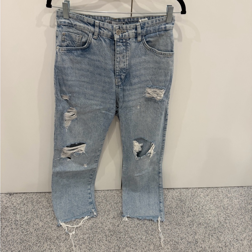 Zara Sky Blue Denim Trousers